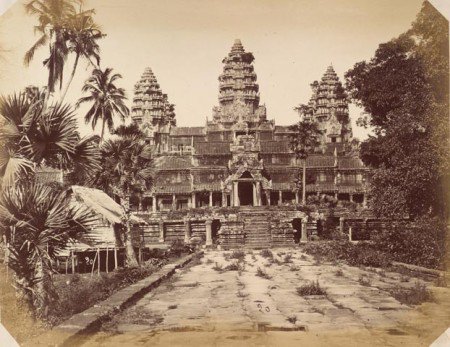 View of central galleries and towers of Angkor Wat, Siam (now in Cambodia), 1866. Photography work by Émile Gsell.