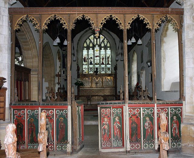 St Margaret’s church Sotterley Suffolk – The saints panel. Author: Brokentaco CC BY 2.0