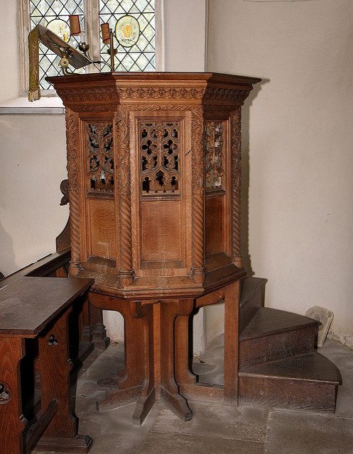 A pulpit appears Victorian or later. Author: Brokentaco CC BY 2.0