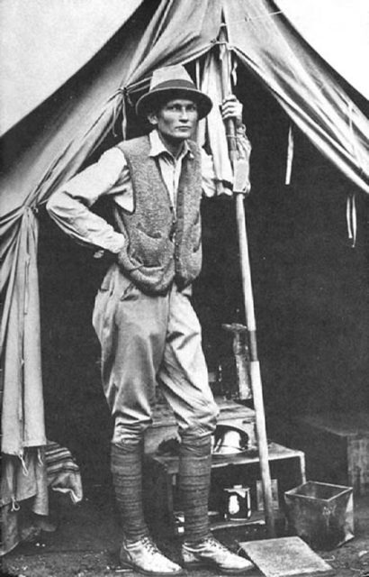 Hiram Bingham III at his tent door near Machu Picchu in 1912
