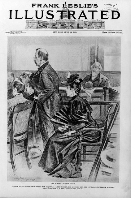 The Borden murder trial—A scene in the courtroom before the acquittal – Illustration in Frank Leslie’s illustrated newspaper, 1893, June 29.