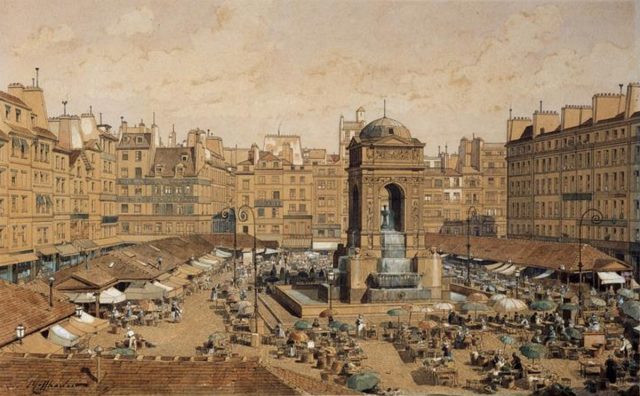 The market in the area of the Holy Innocents cemetery in 1850.