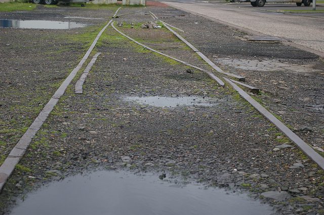 A surviving track next to the road