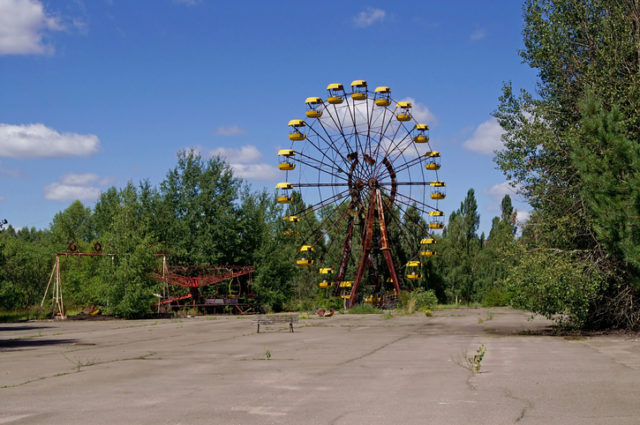 Ferris wheel in Pripyat ghost town in Chornobyl Exclusion Zone, Ukraine
