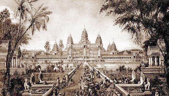 Sketch of Angkor Wat, a drawing by Louis Delaporte, c. 188