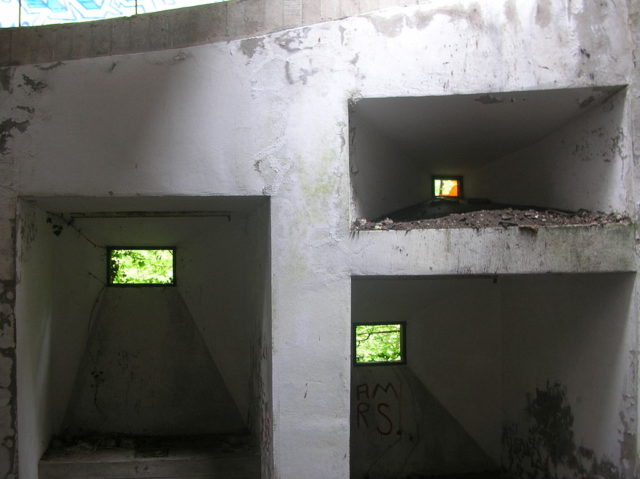 Windows below chapel, inspired by Ronchamp. Author: Maccoinnich CC BY-SA 3.0