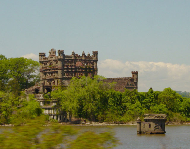 Bannerman’s Castle on Pollepel Island from the left bank of the Hudson River.