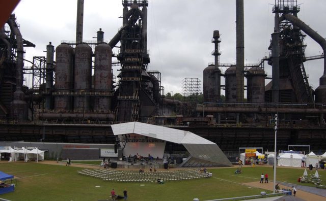 The Levitt Pavilion at SteelStacks, the former Bethlehem Steel site, is being prepared for a show.Author: Lbeaumont CC BY-SA 3.0