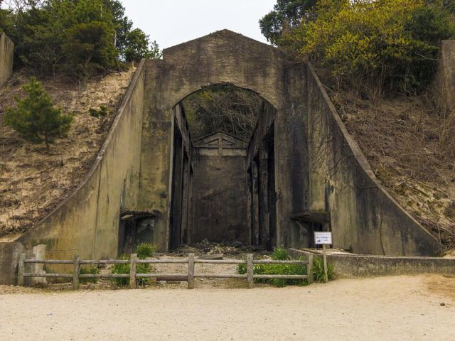 The entrance of the former poison gas storehouse used by the Japanese Imperial Army during World War II at Okunoshima, Japan. 