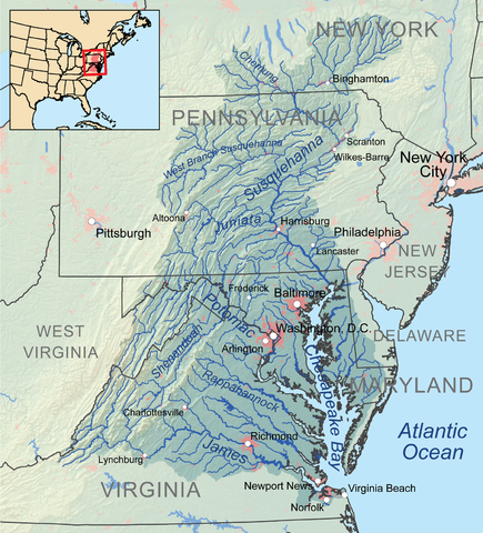 Map showing Chesapeake Bay. Author: Kmusser CC BY-SA 3.0