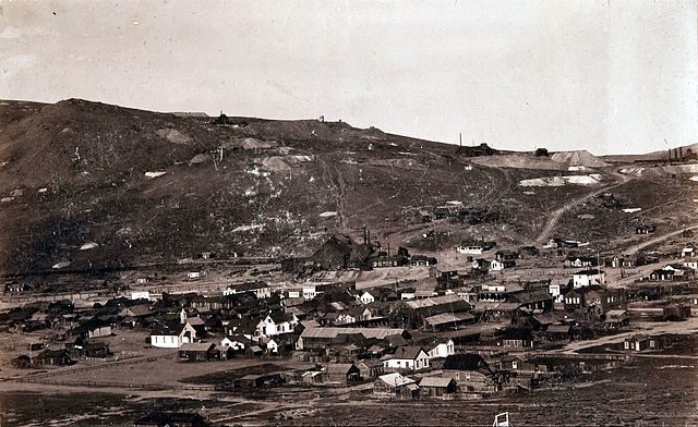 Bird’s Eye View photograph of Bodie, California in 1890, looking east from the cemetery, in times when Bodie was active mining town