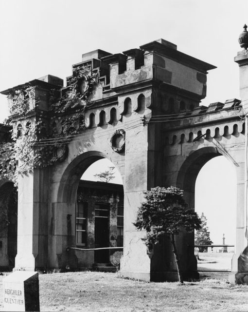 Mount Moriah Cemetery Gate at 6299 Kingsessing Ave. Philadelphia, designed by Stephen Decatur Button, built 1855