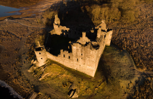 Aerial view of Kilchurn Castle at dusk. Ian Dick, CC BY 2.0