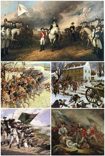 Montage of the events of the American Revolutionary War of 1775-1781. 