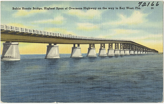 The old bridge on a card from 1940s.