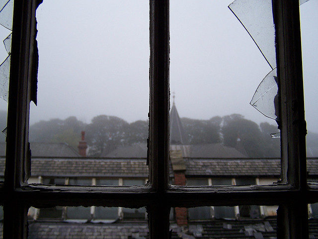 View from asylum’s broken window. Photo Credit