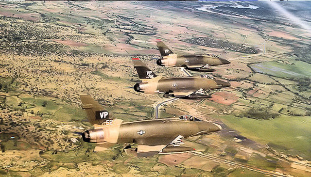 614th Tactical Fighter Squadron 3 ship F-100D formation.