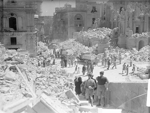 Bomb damage in Valletta during the Second World War