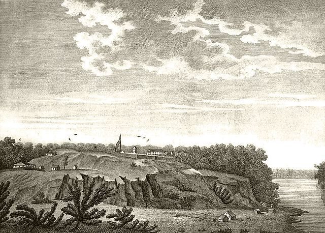 “View of the Fort of the Natchez”, from Georges Henri Victor Collot’s Voyage dans l’Amérique Septentrionale, ou Description des pays arrosés par le Mississipi, l’Ohio, le Missouri. Originally published in 1796