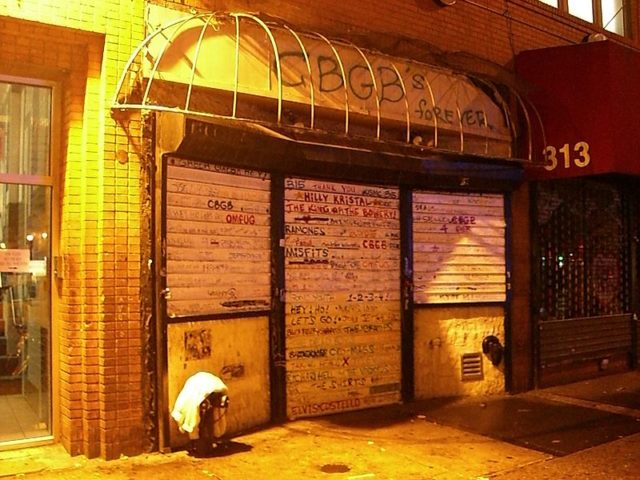 This is a photo of CBGB after they closed and the awning was taken down. Photo Credit