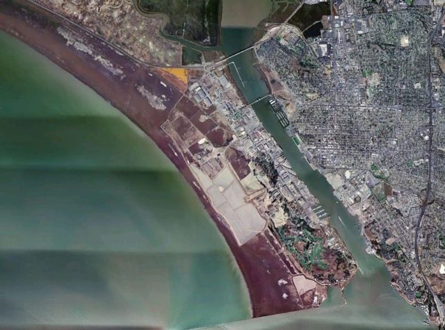 Aerial photo of Mare Island and the shipyard facility. Finlay McWalter Public Domain