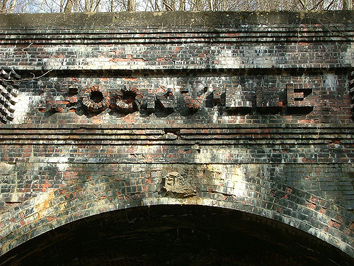Moonville Tunnel brick letters. Author: mookitty CC BY-ND 2.0