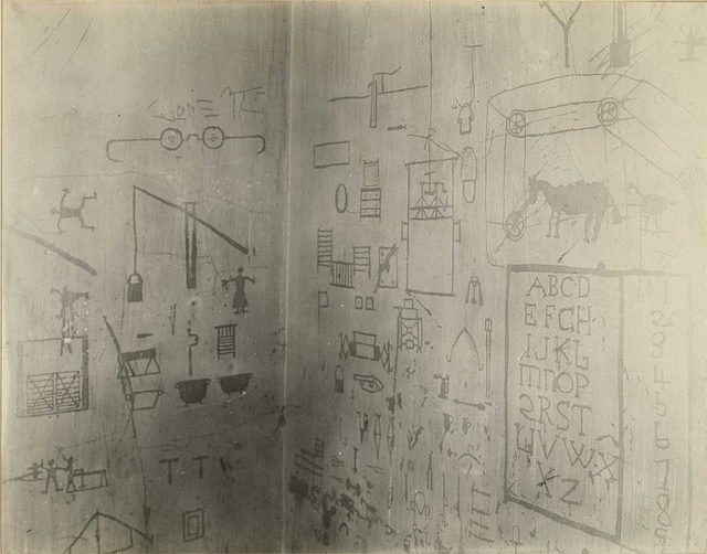 Reproductions made by a patient, a disturbing case of dementia praecox; pin or fingernail used to scratch paint from the wall – different angle. Author: Otis Historical Archives National Museum of Health and Medicine CC BY 2.0