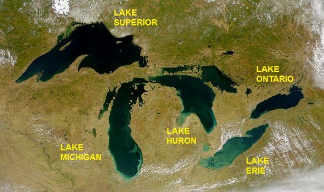 Satellite image of the Great Lakes. Author: SeaWiFS Project, NASA/Goddard Space Flight Center, and ORBIMAGE Public Domain