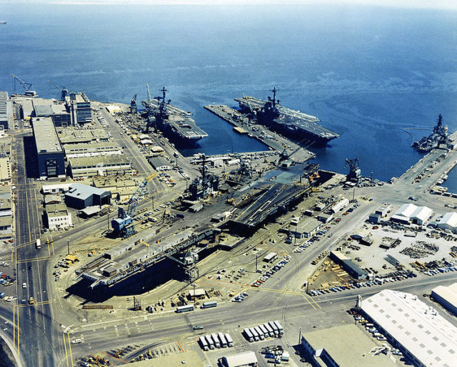 The shipyard in 1971. Author: Lt. A. Legare, USN Public Domain
