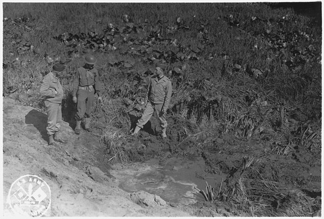 Inspecting the damage after the Japanese attack