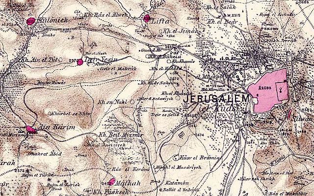 Lifta in relation to Jerusalem in the 1870s