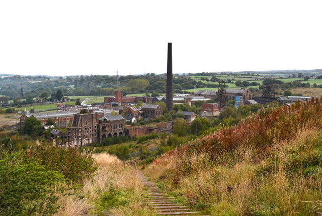 Chatterley Whitfield mine photographed from the nearby hill. Author: Halfmonkey CC BY-SA 3.0