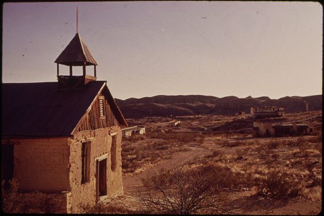 Church in Terlingua, photo circa 1973. Author: Blair Pittman, 1937-, Photographer Public Domain