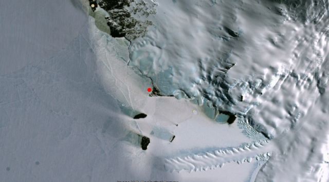 Google Earth picture mapping the location of the hut. Author: USGS – Google Earth
