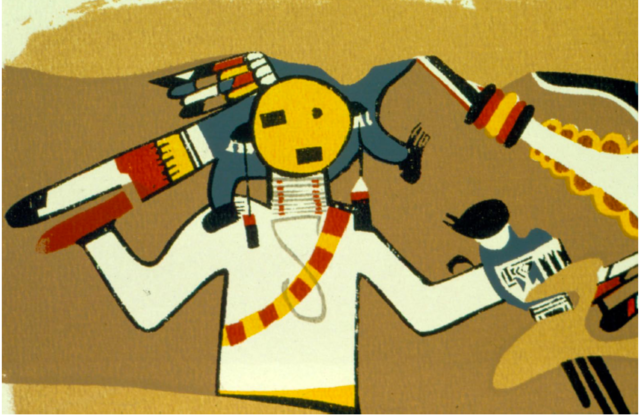 Restoration of Awatovi mural from the Peabody Museum excavations, probably made by the Hopi painter Fred Kabotie