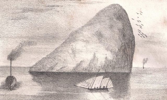 Ailsa Craig as drawn in the 1840s. Author: Roger Griffith – Memorials of Clutha. E A Phipps. 1841