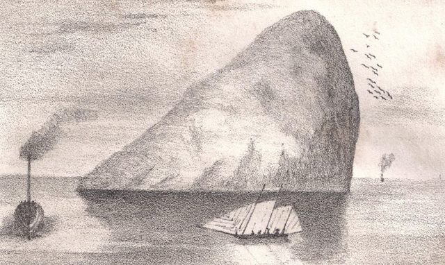 Ailsa Craig as drawn in the 1840s. Author: Roger Griffith – Memorials of Clutha. E A Phipps. 1841