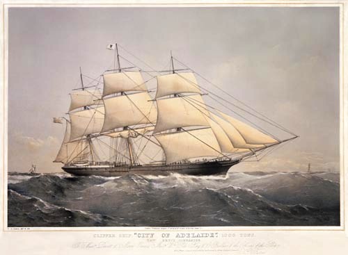 Clipper Ship, City of Adelaide painting made by Thomas Dutton. Author: Thomas Dutton