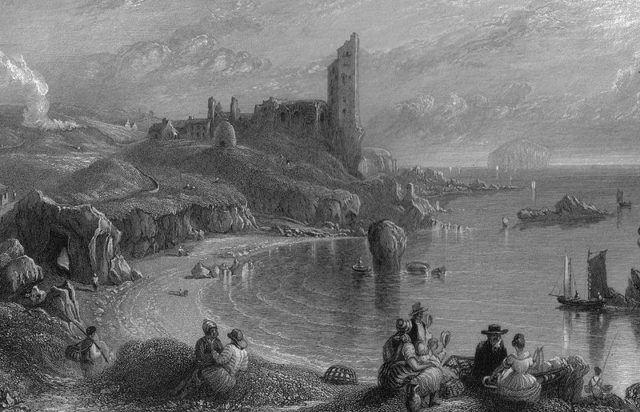 Drawing of Ailsa Craig in the background. Author: Unknown – Wilson. Land of Burns. 1840