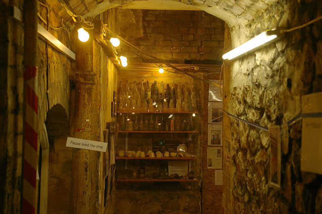 Glass bottles preserved from world war two. Author: mattbuck CC BY-SA 3.0