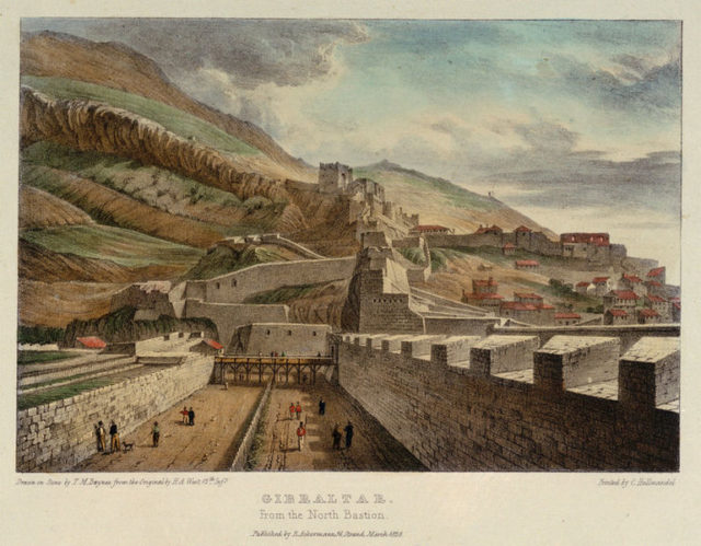 Landport Front 1828. Author: Drawn on stone by T. M. Baynes from the original by H. A. West, colored by an unknown tinter. Public Domain