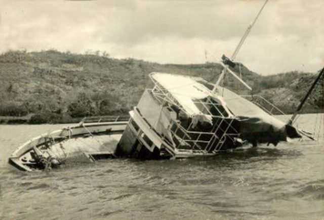 MV Joyita partially submerged. Author: Unknown photographer