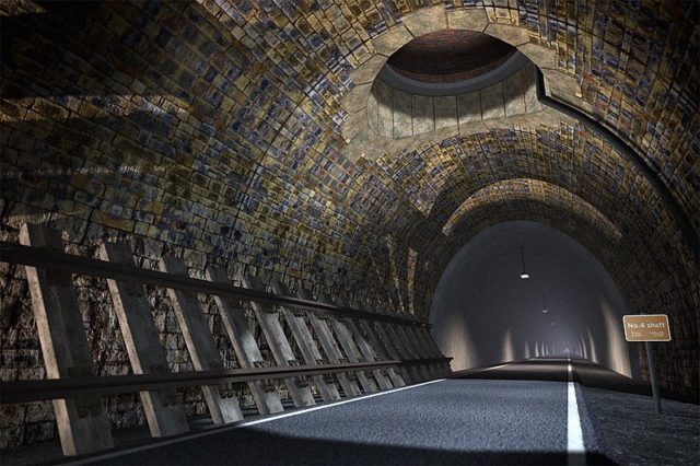 A computer-generated image showing the tunnel after renovation. Author: Four by Three – www.queensburytunnel.org.uk