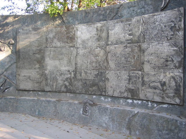Plaque at Villa Grimaldi with the names of hundreds of people either missing or executed.
