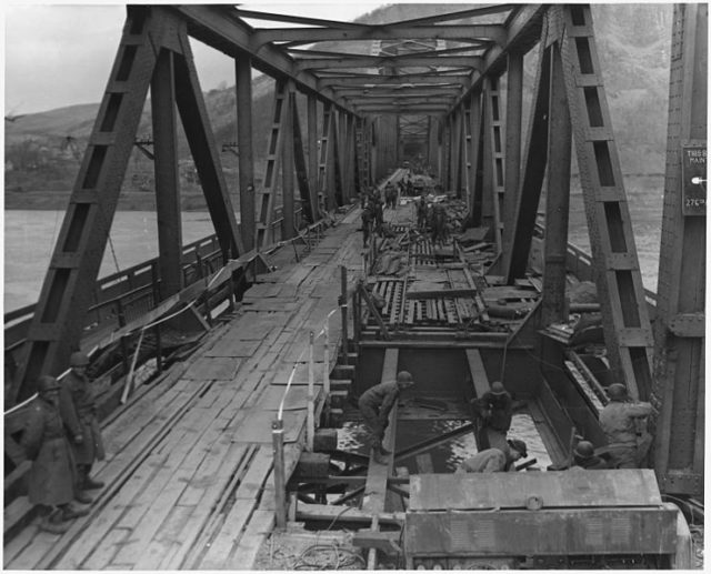 The bridge on March 17, 1945, four hours before it collapsed.