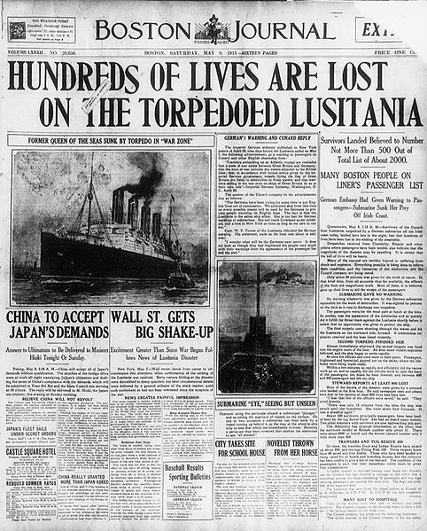 Lusitania makes the headlines.