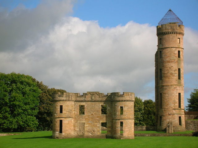 The surviving part of the castle and the tower.