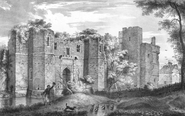 The ruins of the castle depicted in 1826 by John Flower (1793 – 1861), who was locally known as “the Leicester artist”