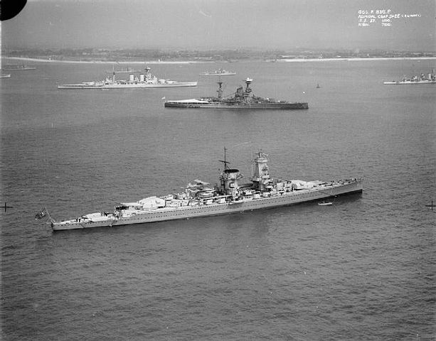 Admiral Graf Spee at Spithead in 1937; HMS Hood and Resolution are in the background