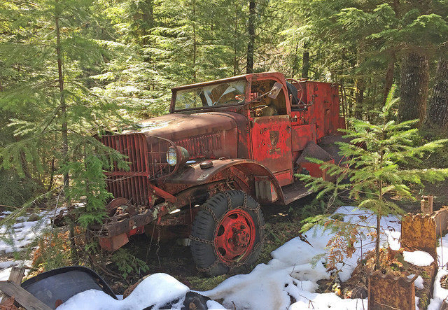 A rusty old truck – part of the mining equipment. Author: U.S. Forest Service- Pacific Northwest Region